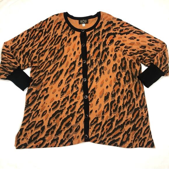 Bob Mackie Sweaters - Bob Mackie Wearable Art Animal Print Button Down Sweater Women's Plus Size 3X